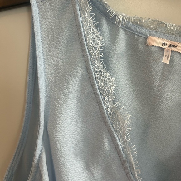 Francesca’s collections sleeveless Sky Blue Frayed Edge wrap office blouse - Picture 3 of 5